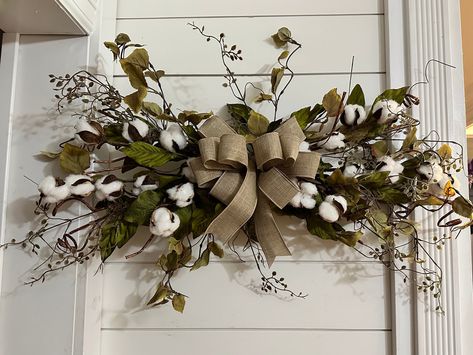 Greenery Arrangements For Home Farmhouse, Wall Swags Decor, Horizontal Swag, Arch Ways, Greenery Swag, Stem Wall, Cotton Bolls, Wreath Swag, Wedding Swag