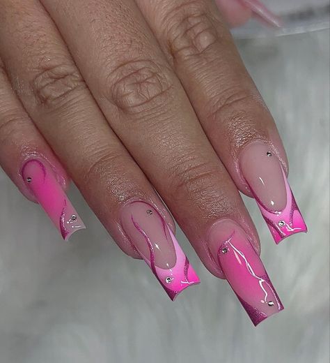 Airbrush Nails, Diy Acrylic Nails, Drip Nails, Glow Nails, Dope Nail Designs, Unique Acrylic Nails, Trendy Nail, Bling Acrylic Nails, Pink Set