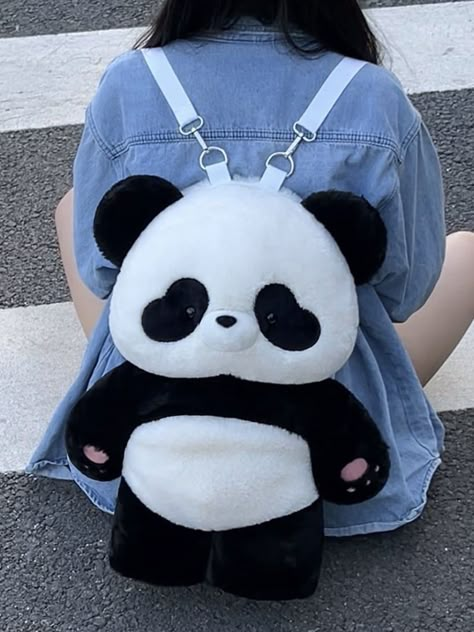 Carry your essentials in the cutest way possible with our giant panda plush backpack. Available in two sizes, 35cm or 50cm, this black and white fluffy companion is perfect for adding a touch of kawaii charm to your everyday look. The backpack features soft, high-quality plush material that mimics the cuddly appearance of a real panda, making it an adorable accessory for both kids and adults.  The detachable shoulder straps offer versatile carrying options, allowing you to easily convert the bac Panda Backpack, Big Panda, Steampunk Fashion Female, Panda Plush, Steampunk Fashion Male, Dog Backpack, Plush Bags, Plush Backpack, Steampunk Accessories