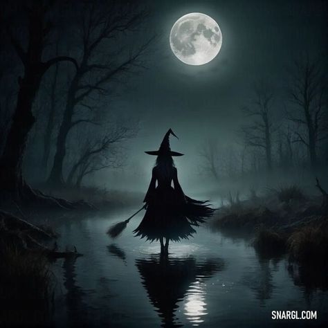 Witch Flying On Broom Full Moon, Water Witch Aesthetic, Bonnie Rockwaller, Green Esthetic, Haunted Videos, Witch Flying On Broom, Water Witch, Painting Night, Broom Closet