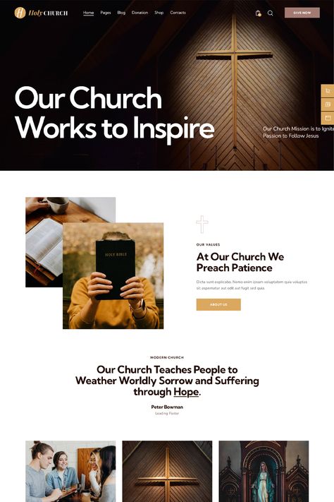 Holy Church is a modern non-profit Church WordPress Theme. It was created for churches, prayer group, Christian, charity, volunteering, believer community, God leadership academy and non-profit organization. Christian Website Design, Nonprofit Website Design, Church Website Design, Contact Us Page Design, Modern Church, Church Logo, Prayer Group, Non Profit Organization, Follow Jesus