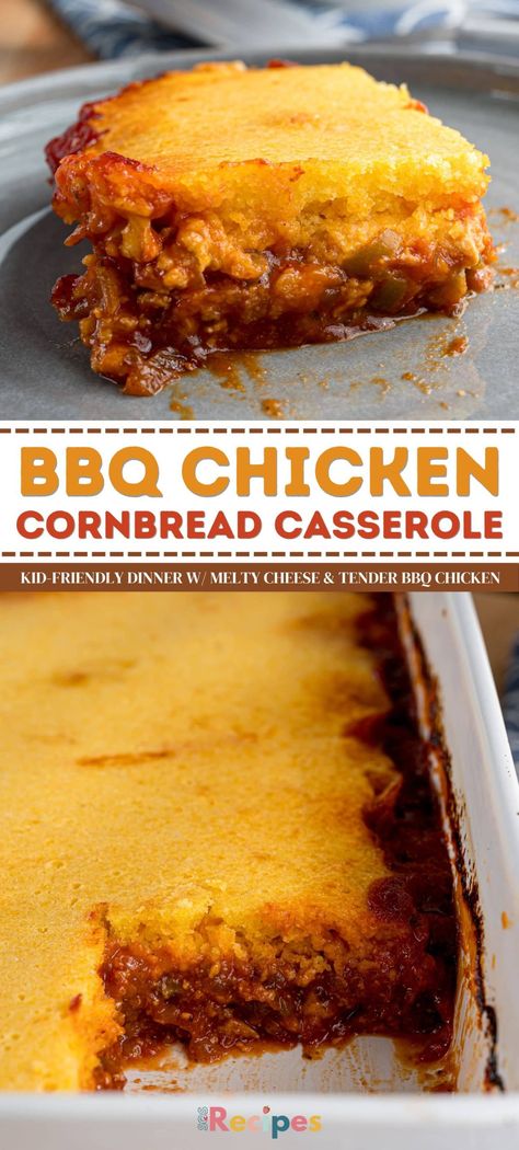 You will not believe how delicious this easy-to-make Barbecue Chicken Cornbread Casserole is! Lean ground chicken is cooked with veggies, tomato sauce, and barbecue sauce to make the most savory filling, Bbq Chicken Cornbread, Cornbread Chicken Casserole, Cornbread Casserole Recipes, Chicken Cornbread Casserole, Dinners Cheap, Best Bbq Chicken, Savory Cornbread, Cornbread Casserole Recipe, Chicken Cornbread