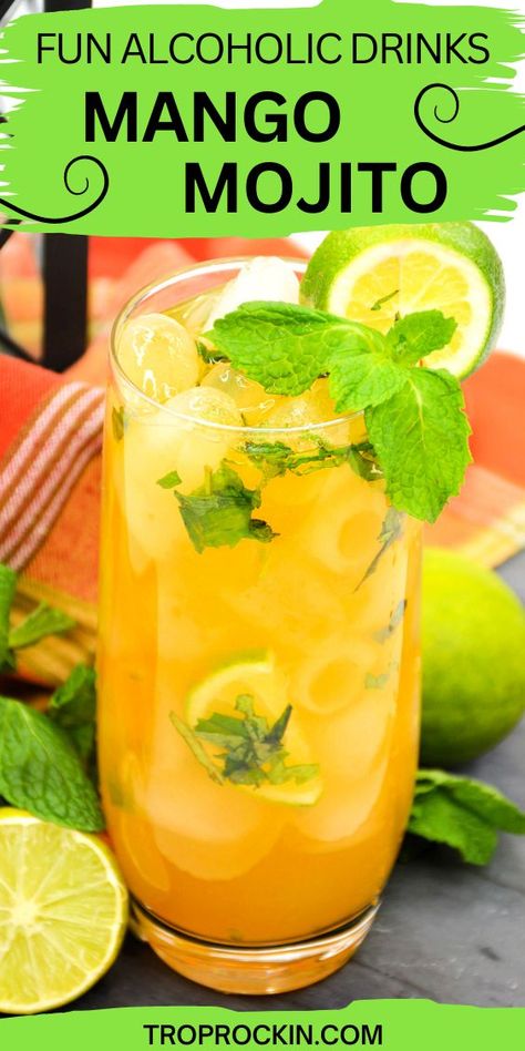 Mango Rum Drinks, Fun Alcoholic Drinks, Bacardi Drinks, Mango Mojito Recipe, Mango Vodka, Mango Cocktail, Mango Rum, Spring Drink, Mango Drinks