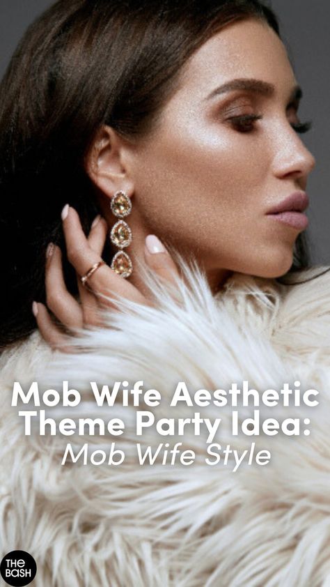 The latest style trend is officially here: the mob wife aesthetic🍸✨Plan the ultimate mob wife aesthetic themed party with the mob wife style💍 Get more ideas for a mob wife aesthetic party here🎉 #mobwifeaesthetic #mobwife #mobwifetrend #mobwifeparty #mobwifethemedparty #mobwifeaestheticparty #mobwifeaestheticthemedparty #mobwifeaestheticoutfit #partytheme #birthdaypartytheme #bachelorettepartytheme Mobwife Makeup Aesthetic, Mob Themed Wedding, Mob Wife Aesthetic Plus Size, Gangsters Wife Aesthetic, Mob Wedding Aesthetic, Mob Wife Dinner Party, Mob Wife Aesthetic Outfit 2024, Mob Wife Aesthetic Hair, Russian Mob Wife Aesthetic