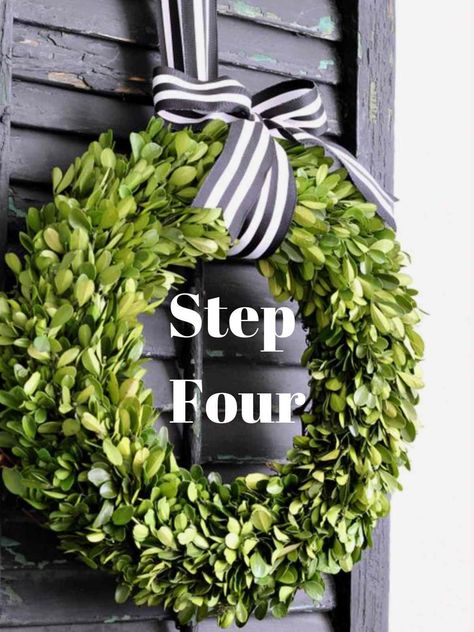 Boxwood Wreaths On Windows, Wreath For Pantry Door, Greenery Around Door Frame, Wreaths On Interior Doors, Hang Indoor Wreath, Wreath On Black Front Door, Wreaths Over Mirrors, Wreath Hanging From Ribbon Front Door, Green Wreath With Ribbon