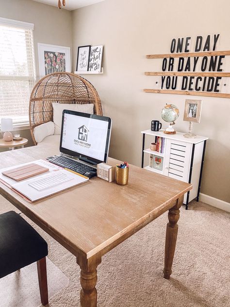 Modern Boho Desk Decor, Map Office Decor, Modern Work Office Decor, Farmhouse Therapy Office, Boho Work Office Decor, Boho Therapist Office, Boho School Office, At Home Therapy Office, Boho Home Office Decor