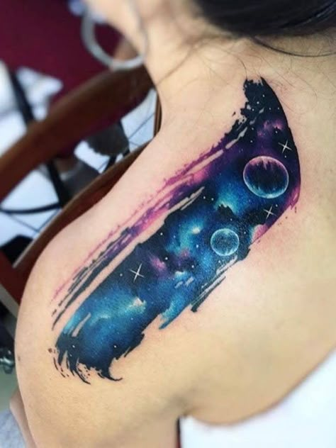 Watercolor Galaxy Tattoo, Artemis Tattoo, Tatuaje Cover Up, Nebula Tattoo, Tattoo Design For Hand, Rainbow Tattoos, Flower Wrist Tattoos, Band Tattoo Designs, Planet Tattoos