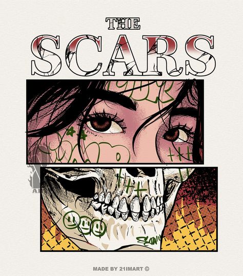 Introducing our latest premade design: THE SCARS! 🔥 Crafted exclusively for one buyer, this design offers a unique touch to your collection. Customize colors and text to suit your style. DM to seize this exclusive offer. #clothingdesign #designer #illustrationoftheday #designyourlife #productdesigner #designapparel #merchdesign #designservice #carousels #artedesign #art_collection #21imforsale Clothing Brand Design, T-shirt Design Illustration, Sticker Design Inspiration, Cartoon Style Drawing, T Shirt Design Template, Design Your Life, Arts Ed, Shirt Print Design, Illustrators On Instagram