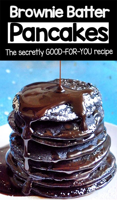 Brownie Batter Pancakes Brownie Pancakes, Desserts Made With Pancake Batter, Brownie Pancakes Recipes, Dessert With Pancake Batter, Brownie Mix Pancakes, Brownie Batter Pancakes, Brownie Batter Overnight Oats, Chocolate Pancakes With Cocoa Powder, Breakfast Brownies