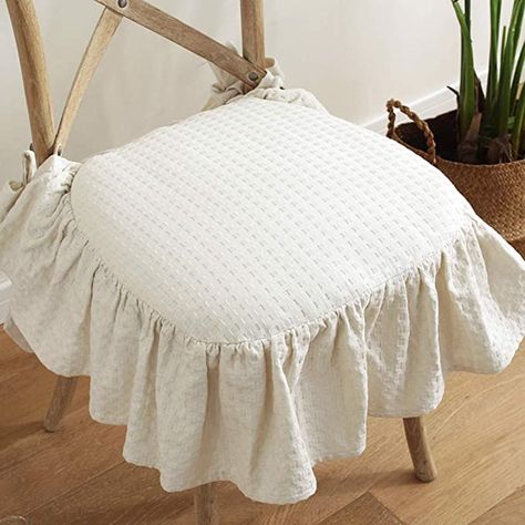 Amazon.com: GE&YOBBY French Cotton Simple Seat Cushion,Fabric Not-Slip Soft Chair Pad,Ruffled Skirt Seat Cover with Ties and Cotton Filled for Wooden Dinner Chair Beige 43x45cm : Home & Kitchen Farmhouse Seat Cushions, Dinner Chair, Soft Chair, Kitchen Chair Cushions, Chair Cushion Covers, Elegant Chair, Linen Chair, Chair Seat Cushion, Dining Chair Cushions