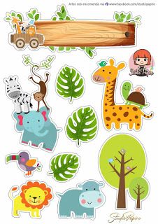 Topo de bolo safári: Bichinhos da floresta - Ver e Fazer Jungle Theme Cakes, Jungle Thema, Safari Animals Birthday, Photo Cake Topper, Jungle Theme Birthday, Safari Cakes, Desain Quilling, Wild One Birthday Party, Birthday Cake Topper Printable