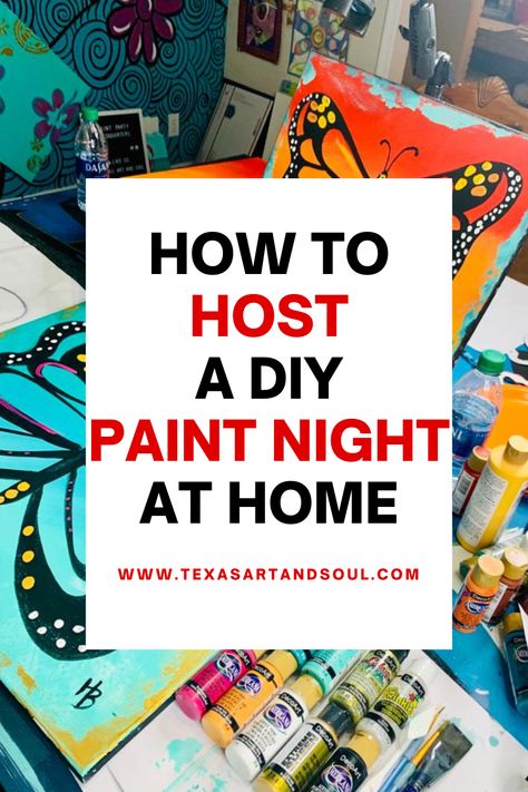 Bling Paint Party, How To Host A Paint Night, Host A Painting Party Diy, Paint With A Twist Ideas Parties, Paint Night Decoration Ideas, Painting With A Twist Ideas Parties, Group Paint Night Ideas, Fun Paint Night Ideas, Paint Workshop Ideas