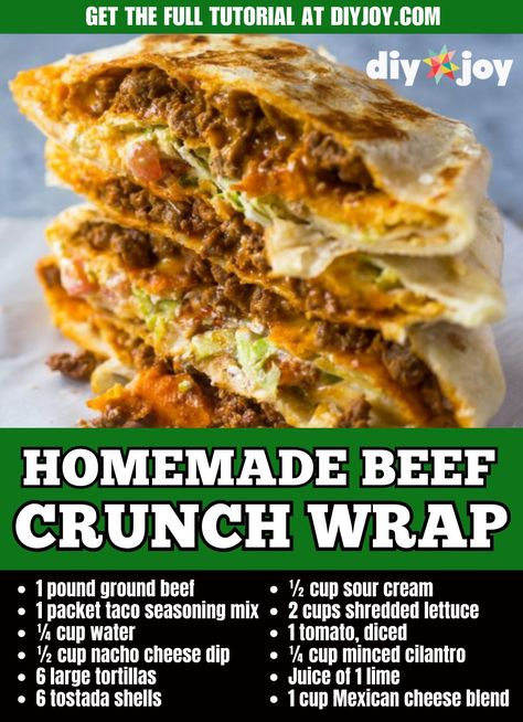 Nachos Cheese Dip, Crunch Wrap, Mexican Cheese, Nacho Cheese, Tortilla Wraps, Homemade Beef, Shredded Lettuce, Taco Meat, Best Dinner Recipes