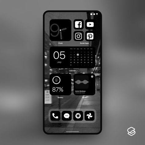 #android #smartlauncher6 #homescreensetup #black #aesthetic #customisation #ios #kwgt Homescreen Setup, Themes For Mobile, Android Theme, Ios, Clock