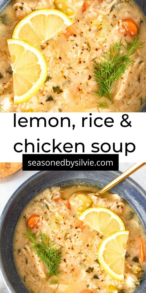 Lemon Potato Soup, Lemon Dill Chicken Soup, Soup Recipes For Sick, Lemon Chicken Rice Soup, Healthy Chicken Tortilla Soup, Lemon Rice Soup, Dill Chicken, Greek Lemon Chicken Soup, Lemon Chicken Soup