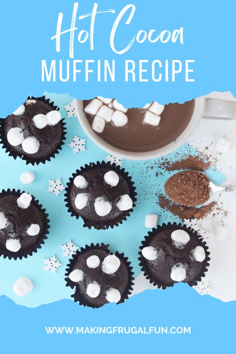 Hot Cocoa Muffins, Hot Chocolate Muffins, Cocoa Muffins, Chocolate Muffins Recipe, Mini Muffin Recipe, Easy Homemade Desserts, Christmas Breakfast Recipe, Chocolate Muffin Recipe, Chocolate Muffin