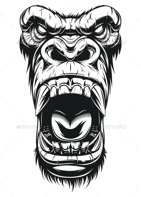 Gorilla Head by Andrey1005 | GraphicRiver Gorilla Tattoo Stencil, Gorilla Skull, Gorilla Illustration, Skull Tattoo Designs, Gorillas Art, Gorilla Tattoo, Monkey Tattoos, Graffiti Tattoo, White Head