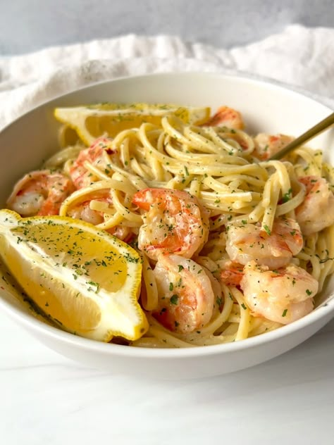 Lemon Shrimp Linguine, Creamy Lemon Shrimp, Lemon Wine Sauce, Shrimp With Lemon, Pasta And Shrimp, The Modern Nonna, Lemon Wine, Modern Nonna, Lemon Shrimp Pasta