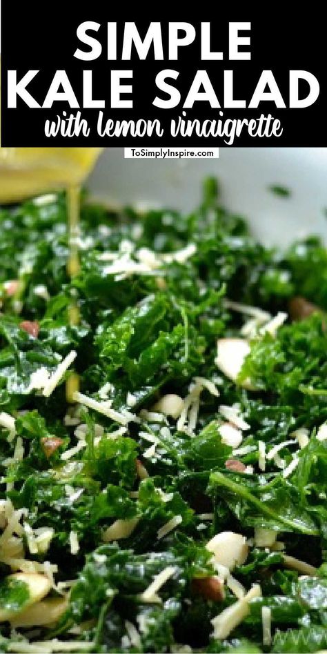 Get your daily dose of greens with this delicious Kale Salad with Lemon Vinaigrette Dressing. Packed with nutrients and bursting with flavor, it’s an easy, healthy addition to any lunch or dinner. Simple Kale Salad, Kale Salad Dressing, Lemon Kale Salad, Salad With Lemon Vinaigrette, Lemon Vinaigrette Dressing, Homemade Balsamic Vinaigrette, Lemon Salad, Kale Salad Recipes, Salad With Lemon