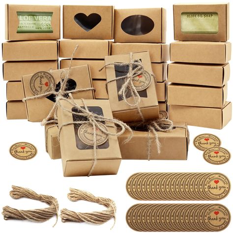 PRICES MAY VARY. Complete Packaging Set: Includes 60 soap packaging boxes with 4 different shapes of clear windows, 15 boxes per shape, 60 gift tags and totally 64 feet of jute twine，sufficient quantity combination for daily use Premium Kraft Paper Material: Crafted from high-quality kraft paper, these soap gift boxes durable and sturdy, exquisite window design can perfectly showcase gifts Practical Design: These small soap packaging boxes have four different shapes of window, includes heart rec Soap Making Tutorials, Cookies Packaging, Homemade Body Care, Handmade Soap Recipes, Beeswax Wraps, Mini Soaps, Soap Making Supplies, Homemade Soap Recipes, Cookie Packaging