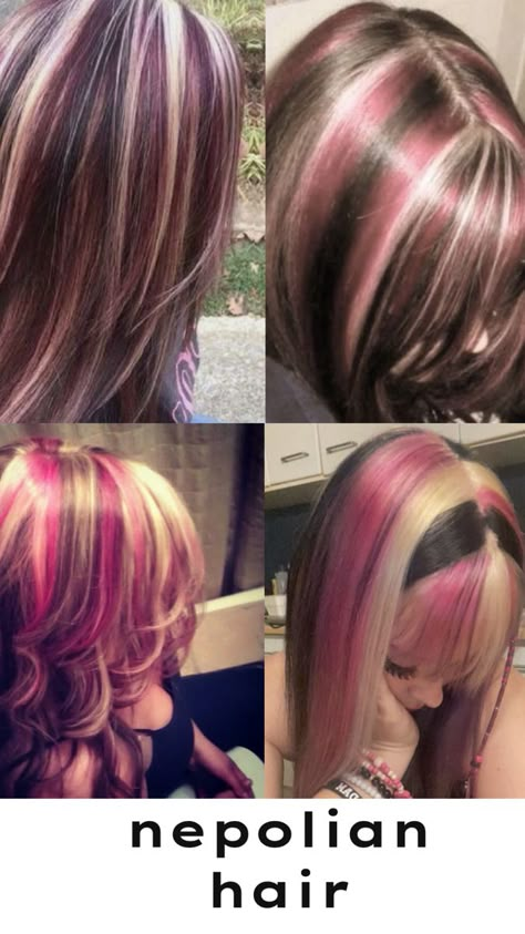 Ombre Hair Designs, Pink Blonde Highlights In Brown Hair, Blonde Over Dark Hair, Pink Blond And Brown Hair, Blonde Pink Brown Hair, Blonde Hair With Pink And Black Streaks, Napoleon Hair Color, Blonde Brown And Pink Hair, Dirty Blonde Pink Highlights