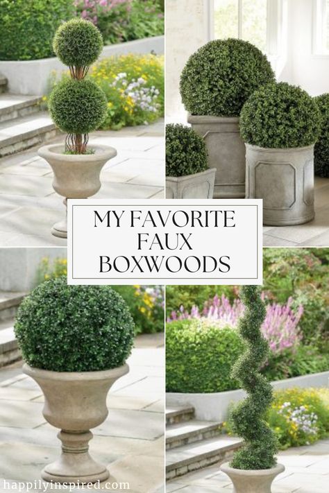 faux boxwoods collage Boxwood In Pots Front Porches, Front Porch Boxwood Planters, Faux Boxwood Planter Front Porch, Boxwood Ball Front Porch, Diy Topiary Ball, Boxwood Balls Decor, Boxwood Front Porch, Faux Topiary Front Porch, Boxwood Planters Front Porches