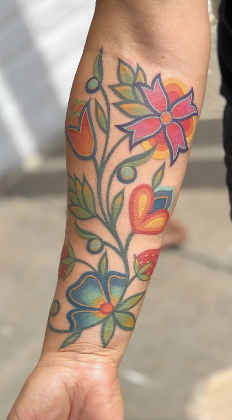 Potawatomi Tattoo, Traditional Paintbrush Tattoo, Indigenous Flower Tattoo, Ojibwe Floral Tattoo, Indigenous Floral Tattoo, Native American Floral Tattoo, Native Floral Tattoo, Native American Flowers Tattoo, Funky Tattoos For Women