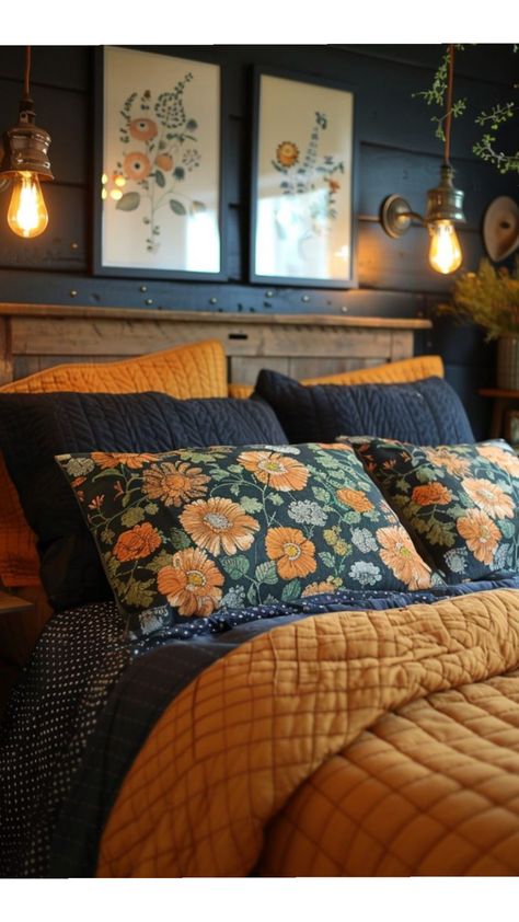 Dark Blue Bedrooms, Decor Ideas For Living Room, Home Decor Cozy, Bedroom Orange, Cozy Home Decor, Ideas For Living Room, Home Decor Idea, Home Decor Modern, Decoration Inspiration