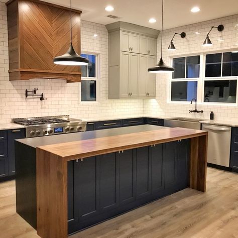 kitchen counter organization Wood Island Extension, Quartz Wrapped Island, Kitchen Island Half Wood Half Granite, Kitchen Island Live Edge Wood, Mixed Material Kitchen Island, Island With Wood Accent, Wood And Stone Island Countertop, Waterfall Wood Island, Wood And Quartz Island Countertop