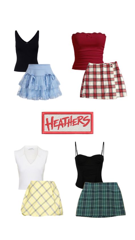 modern day heathers, heathers Halloween costume, quick Halloween costumes, group of four Halloween costumes, plaid skirts, corset tops, chick flicks, horror movie, outfits Heathers Halloween Costume, Group Of Four Halloween Costumes, Four Halloween Costumes, Horror Movie Outfits, Halloween Costumes Group, Quick Halloween Costumes, Movie Outfits, Group Of Four, Corset Tops