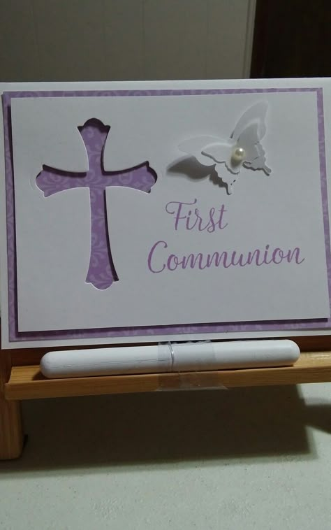 This design would work for a Christening, First Communion, Easter or Condolence card Confirmation Handmade Cards, First Communion Cards For Girls Handmade, First Communion Cards Handmade, Holy Communion Cards, Cross Cards, Hold On To Hope, First Communion Cards, Screen Cards, Confirmation Cards