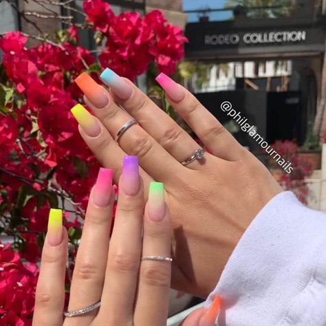 35 Pretiest Colorful Nail Designs To Spice Up Your Life - 244 Bright Summer Acrylic Nails, Summer Nails Ideas, Ombre Acrylic Nails, Colorful Nail, Simple Acrylic Nails, Cute Acrylic Nail Designs, Bright Nails, Colorful Nail Designs, Acrylic Nails Coffin Short