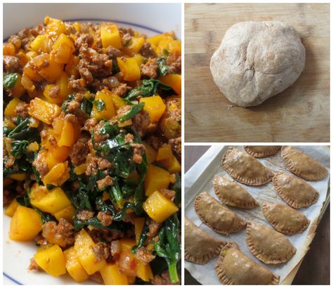 Whole Wheat Empanadas with Beef, Butternut Squash, and Kale or Spinach - craving these right now! Beef Butternut Squash, Butternut Squash And Kale, Squash Cakes, Beef Empanadas Recipe, Real Food Snacks, Whole Wheat Pizza, Beef Empanadas, Couple Cooking, Superbowl Snacks