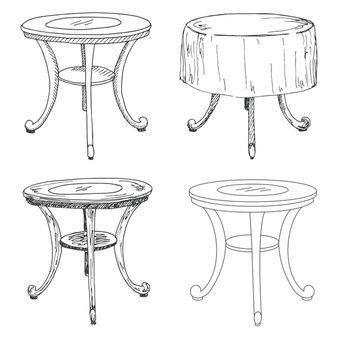 Furniture Drawing Reference, Room Sketches Interior, Table Setting Drawing, Table Drawing Sketch, Table Doodle, Black Tables, Table Sketch, Bistro Interior, Furniture Drawing