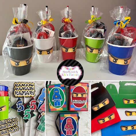 Ninjago Party Package by KK's Favors! Banner, centerpieces and favors! Ninjago Birthday Decorations, Ninjago Party Favors, Ninja Party Decorations, Ninja Theme Party, Ninja Party Favor, Lego Ninjago Birthday, Ninjago Birthday Party, Popcorn Treat, Ninjago Birthday