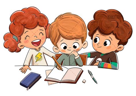 College Illustration, Cartoons Group, Kid Drawing, Animated Clipart, Woman Cartoon, Book School, Doing Homework, Illustration Art Kids, School Cartoon