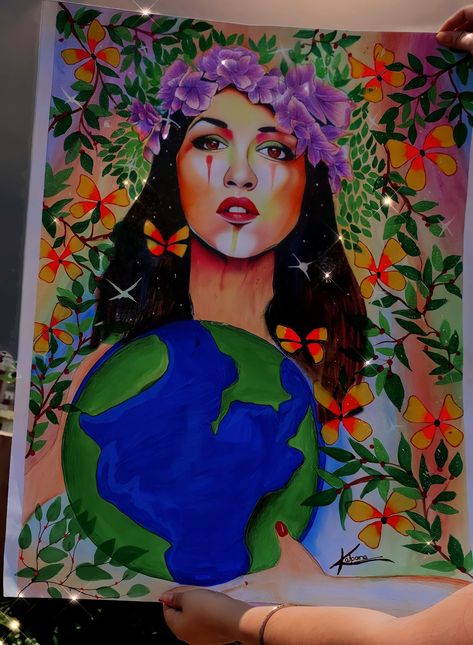 Mother Earth Art Drawing, Save Mother Earth Drawing, Environmental Art Posters, Save Earth Posters For Competition, Go Green Poster Drawing, Earth Drawing Easy, Save Earth Painting, Save Mother Earth Poster, Mother Earth Poster