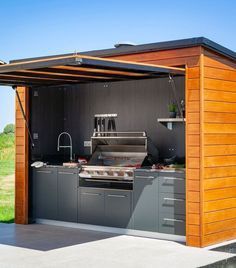 Cooking Outdoors, Outdoor Bbq Area, Outdoor Barbeque, Cedar Cladding, Outdoor Kitchen Decor, Outdoor Kitchen Plans, Build Outdoor Kitchen, Outdoor Bbq Kitchen, Outdoor Kitchen Design Layout