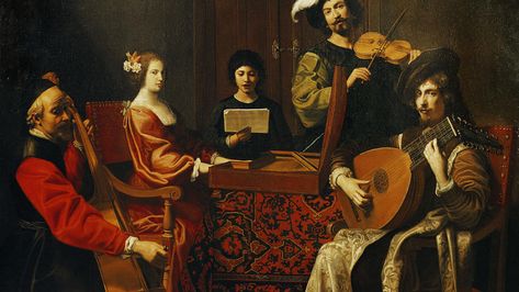 Robert Tournières, Concert, France, 1690s, showing a baroque cello, virginal, singer, violin, and French baroque lute. Baroque Composers, Baroque Music, Baroque Painting, Book Illustration Art, Wallpaper Dekstop, Louvre Paris, The Concert, Music History, Painting Wallpaper