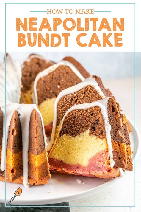 Patriotic Bundt Cake, Vanilla And Chocolate Cake, Bundt Cake Recipes, Powdered Sugar Glaze, Cake Recipes For Kids, Neapolitan Ice Cream, Sugar Glaze, Dessert Cake Recipes, Birthday Cake Recipe