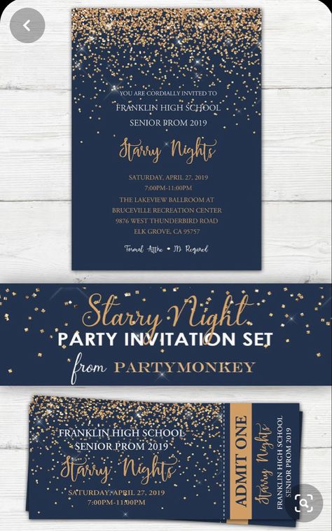 Debut Invitation 18th, Prom Themes Starry Night, Starry Night Invitation, Formal Decorations, Prom Invitations, 18th Debut, Starry Night Prom, Debut Theme, Debut Invitation