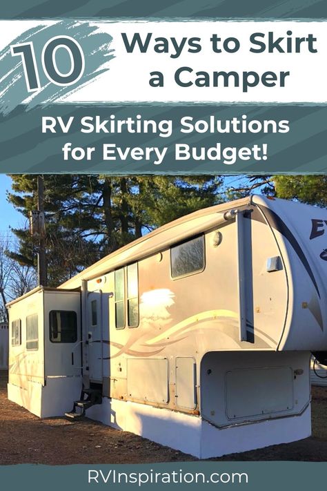 Transform your RV into a cozy winter retreat with our list of 10 RV skirting solutions for every budget! Living in an RV in extreme cold can pose unique risks and challenges—including frozen plumbing and spending a fortune keeping the camper warm enough to feel comfortable. Even a four-season RV can feel drafty when temperatures dip below freezing, which is why skirting your RV for the winter is essential in protecting plumbing and lowering heating costs. #wintercamping #RVtips Rv Newbies, Rv Skirting, Rv Models, Motorhome Living, Living In An Rv, Rv Inspiration, Budget Living, Vinyl Skirting, Winter Retreat