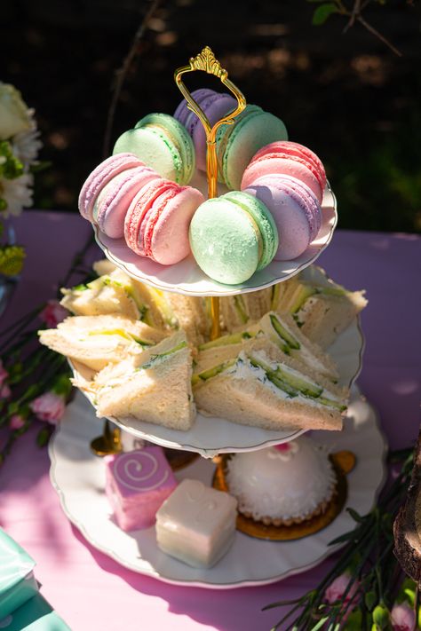 Tea Party Tower, Tea Party Easter, European Tea Party, 70th Birthday Tea Party Ideas, Tea Party Layout, Tea Cup Birthday Party, Tea For Two Birthday Party Activities, Brigerton Theme Tea Party Food, High Tea Girls Birthday Party