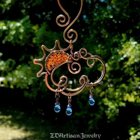 Wire Wrap Suncatcher, Wire Wrapped Suncatcher, Cloud Suncatcher, Wire Suncatcher, Beaded Wire Art, Copper Wire Crafts, Suncatcher Diy, Copper Wire Art, Wire Art Sculpture