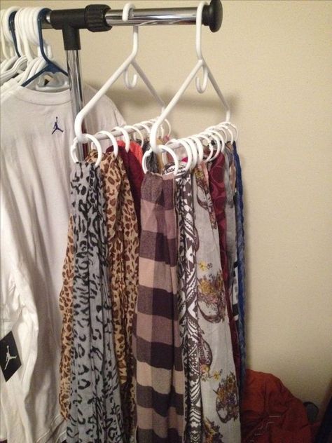 Apartment Closet Organization, Craft Room Closet, Craft Closet Organization, Closet Room Organizer, Storage Hacks Diy, Scarf Storage, Bedroom Closet Storage, Scarf Organization, Apartment Storage