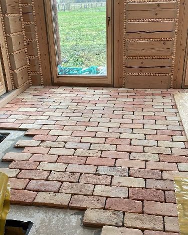 Brick Tile Floor, Home Office Furniture Design, Brick Floor, Clay Roof Tiles, Recycled Brick, Kitchen Redesign, House Floor Design, Stone Backsplash, Garden Decor Projects