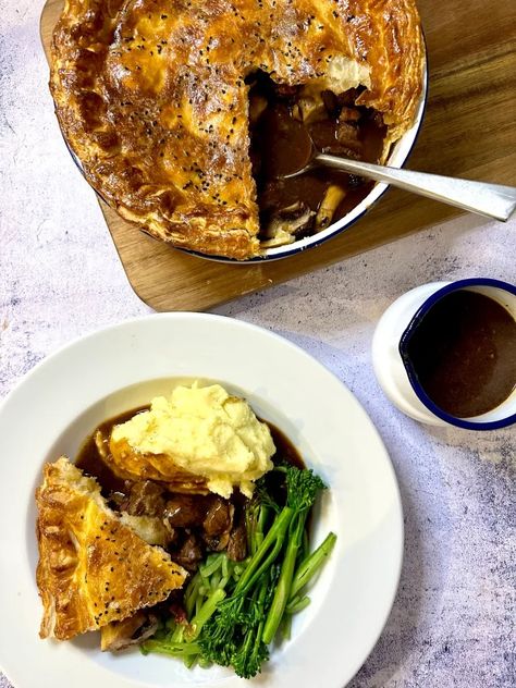 Steak, Ale & Mushroom Pie - Best Recipes UK Gordon Ramsey Steak, Steak And Mushroom Pie, Beef And Mushroom Pie, Stewing Steak, Steak Pie, Steak And Ale, Mushroom Pie, Steak And Mushrooms, Meat Pies