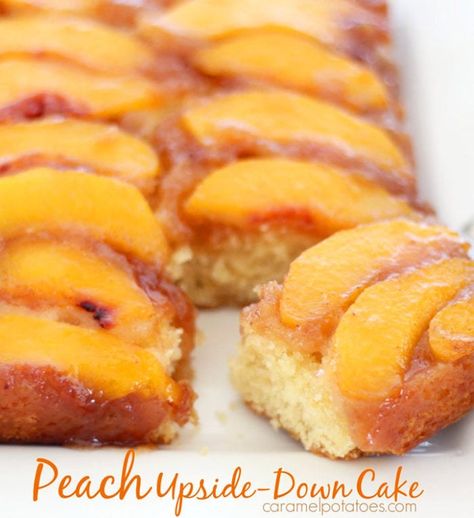 Peach Upside Down Cake With Box Cake And Fresh Peaches, Sheet Pan Pineapple Upside Down Cake, Peach Upside Down Cake From Scratch, Caramel Potatoes, Peach Upside Down Cake, Peach Recipes, Cake Mug, Peach Desserts, Peach Cake