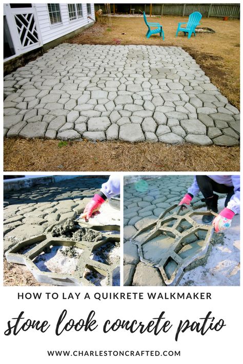 How to make a QUIKRETE WalkMaker stone look concrete patio via Charleston Crafted Diy Patio Ideas, Diy Concrete Patio, Cement Patio, Diy Backyard Patio, Concrete Patio Designs, Concrete Patios, Patio Steps, Concrete Walkway, Garden Patio Decor