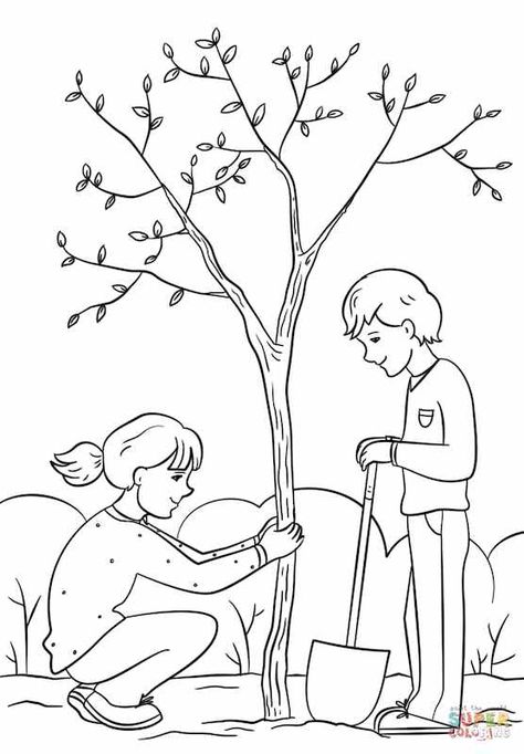 Tree Drawing For Kids, Ivan Cruz, Earth Day Coloring Pages, Planting A Tree, Happy Birthday Coloring Pages, Tree Coloring, Mindfulness Colouring, Birthday Coloring Pages, Tree Coloring Page